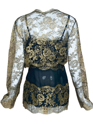 80s Gold Lame Lace Evening Blouse with Matching Cropped Jacket BACK 3 of 5