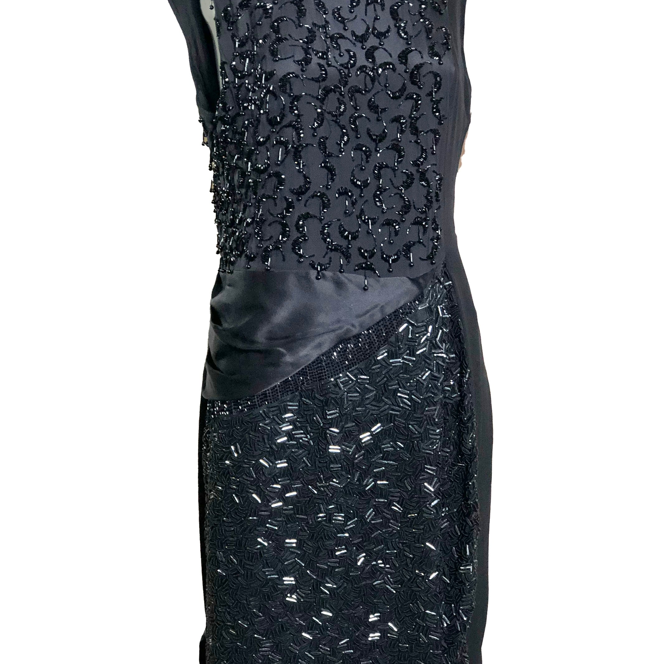 Dries Van Noten Early 2000s Black Silk Beaded Cocktail Dress ANGLE 2 of 5