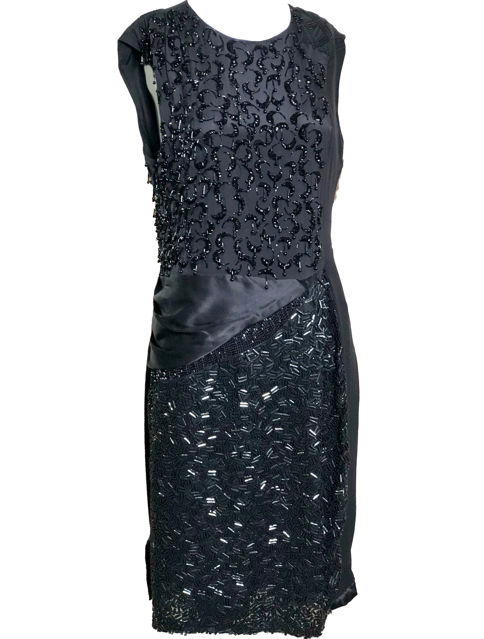 Dries Van Noten Early 2000s Black Silk Beaded Cocktail Dress ANGLE 2 of 5