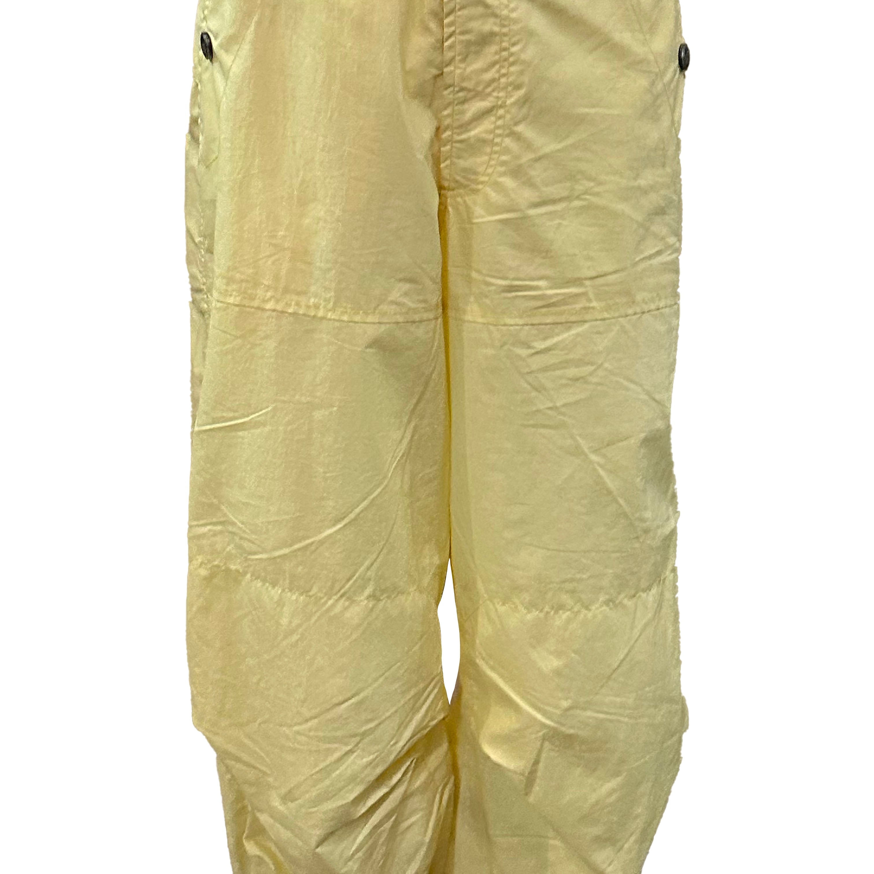 Marithe and Francois Y2K Pale Yellow Nylon Cropped Cargo Pants FRONT 1 of 5