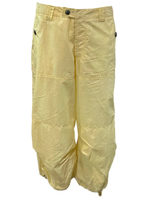 Marithe and Francois Y2K Pale Yellow Nylon Cropped Cargo Pants FRONT 1 of 5