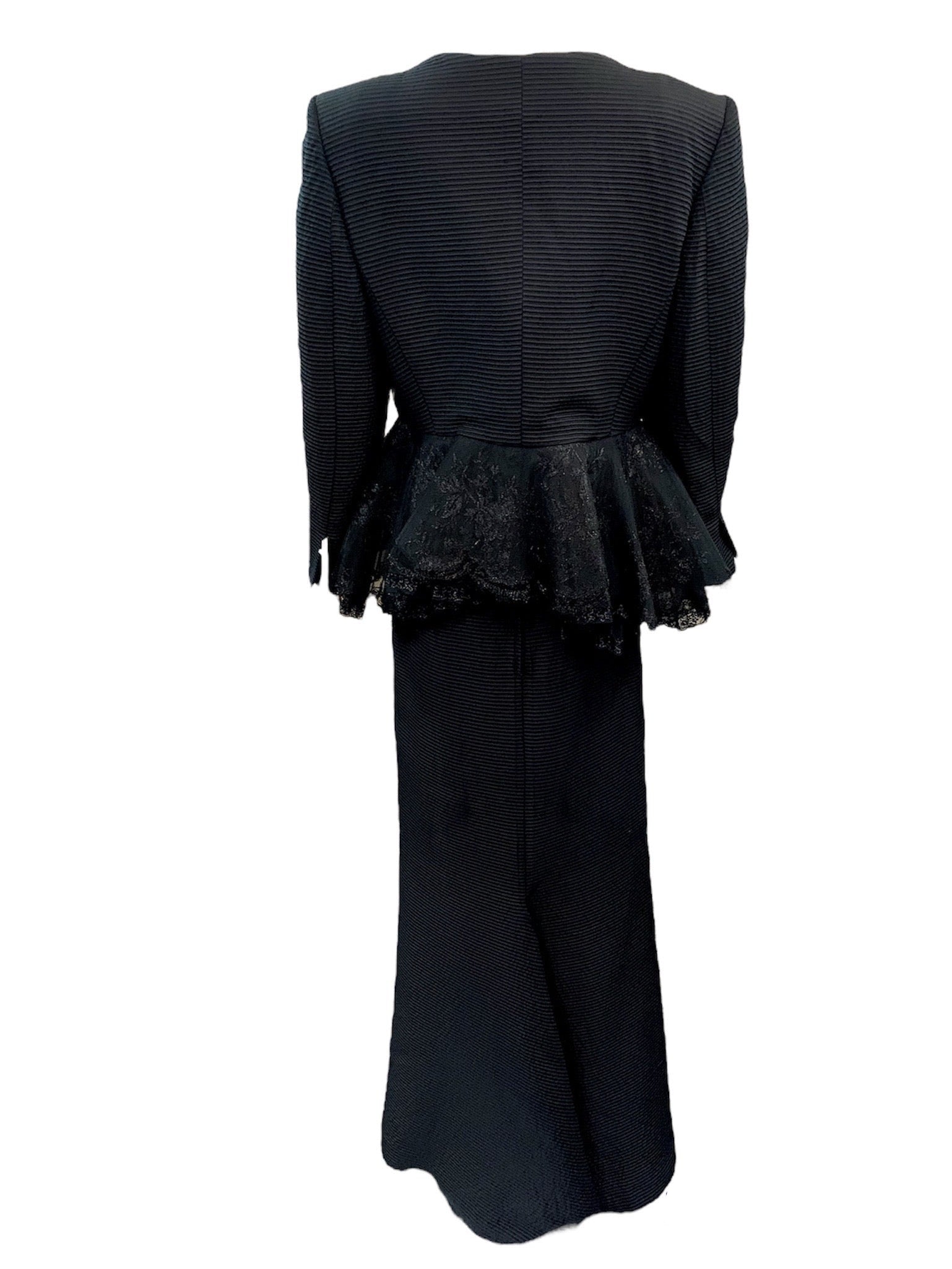 Gianfranco  Ferre 80s Black Evening Ensemble with Lace Peplum BACK 3 of 8