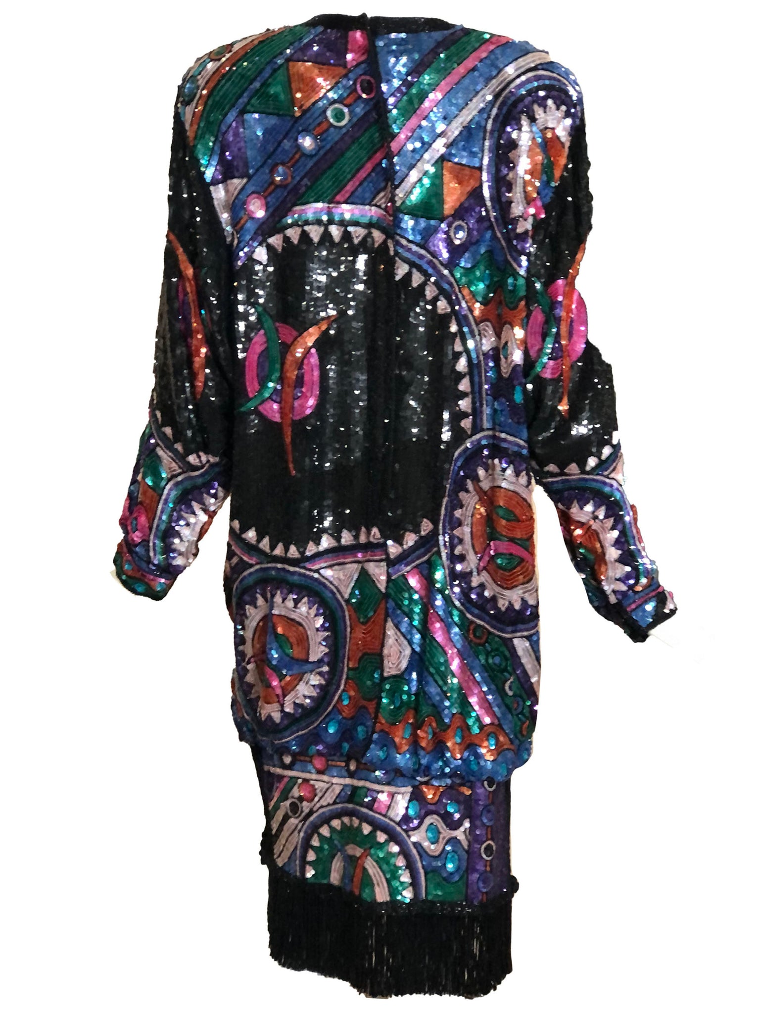 Judith Ann 80s Extravagantly Beaded and Sequined Rainbow Fantasy Dress Back 3 of 6