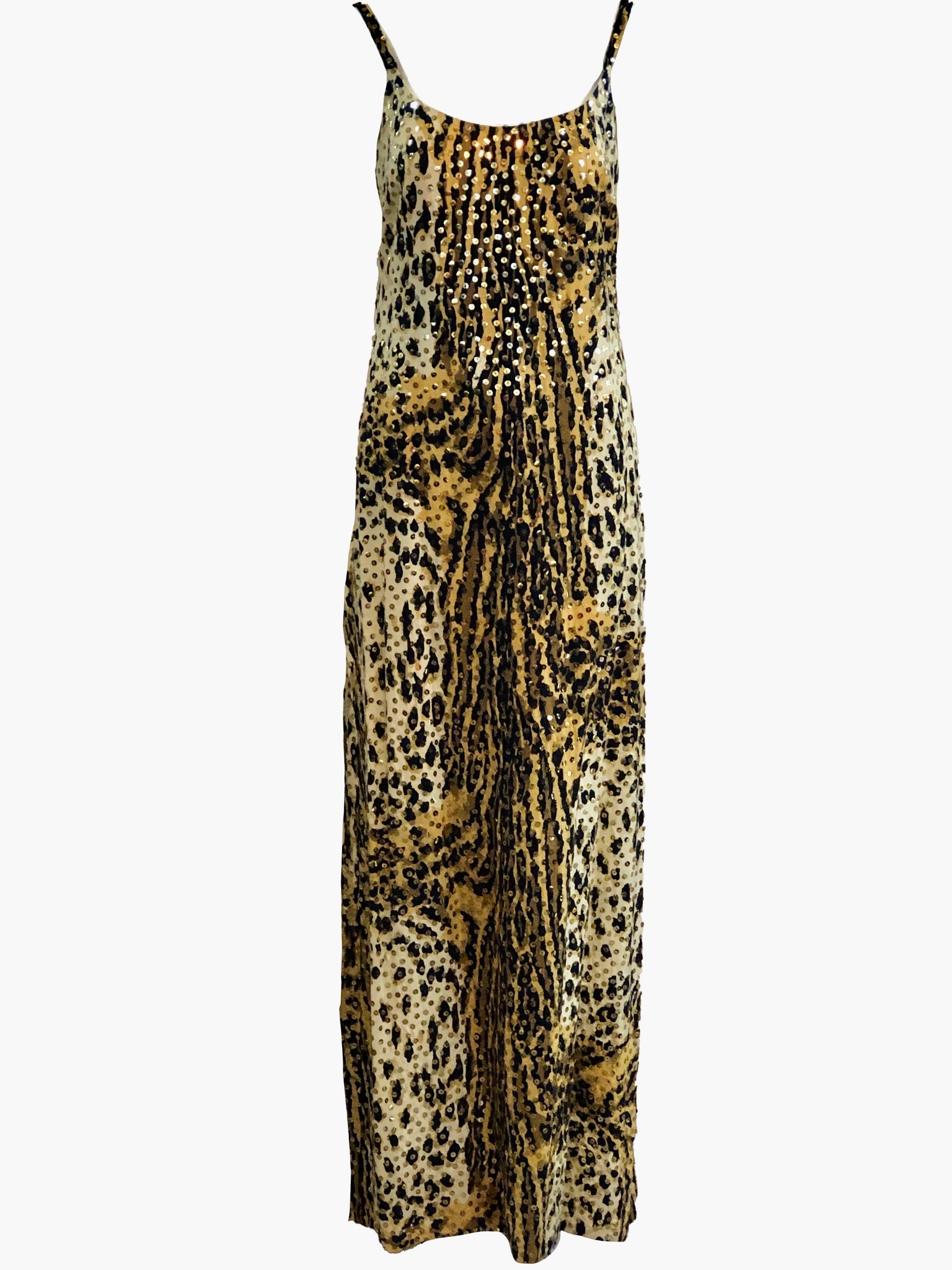  Mollie Parnis 70s Leopard Print Gown with Sequins and Matching Jacket FRONT DRESS 3 of 7