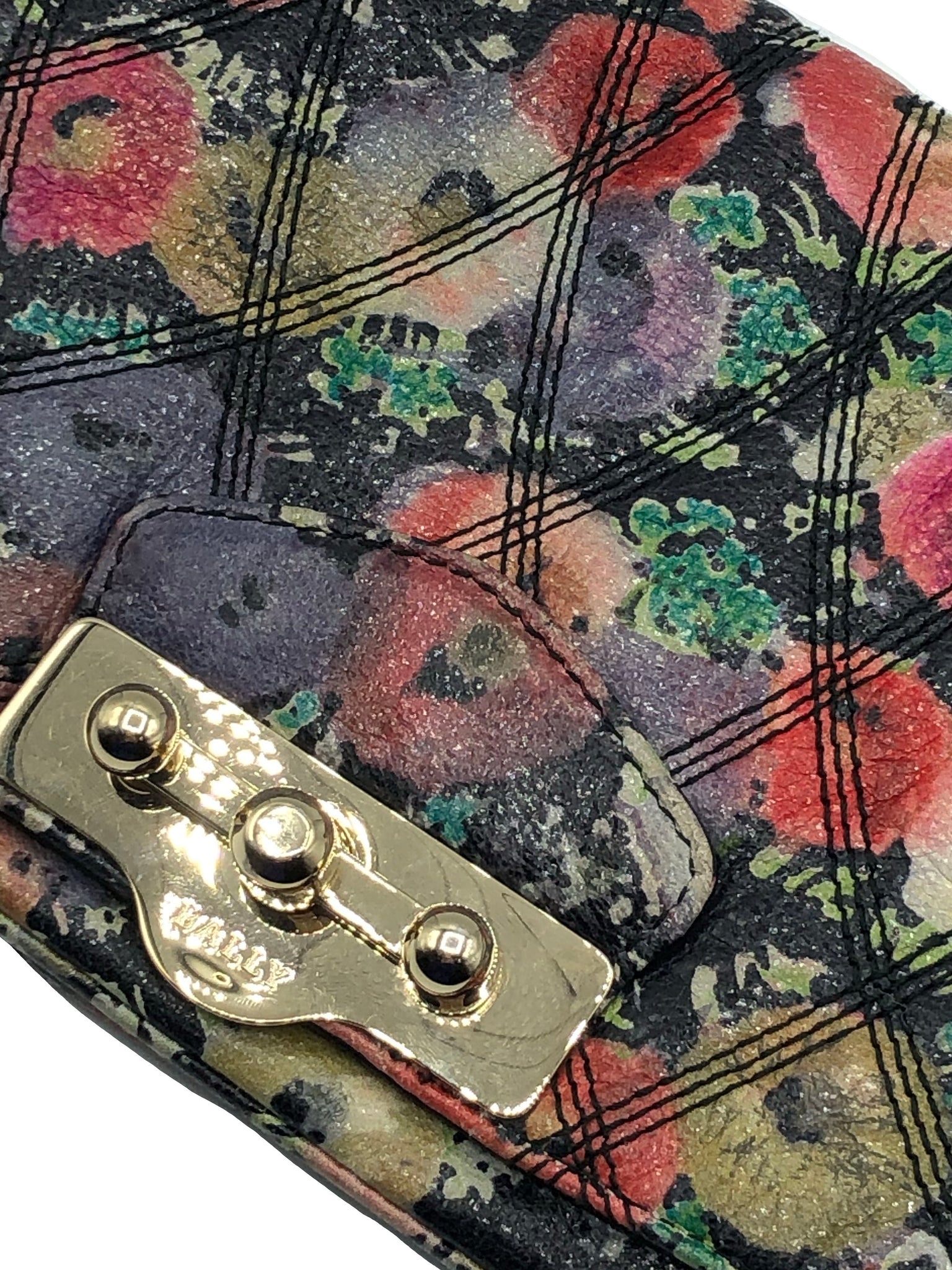Bally Leather Quilted Floral Shoulder Bag CLASP 4 of 5
