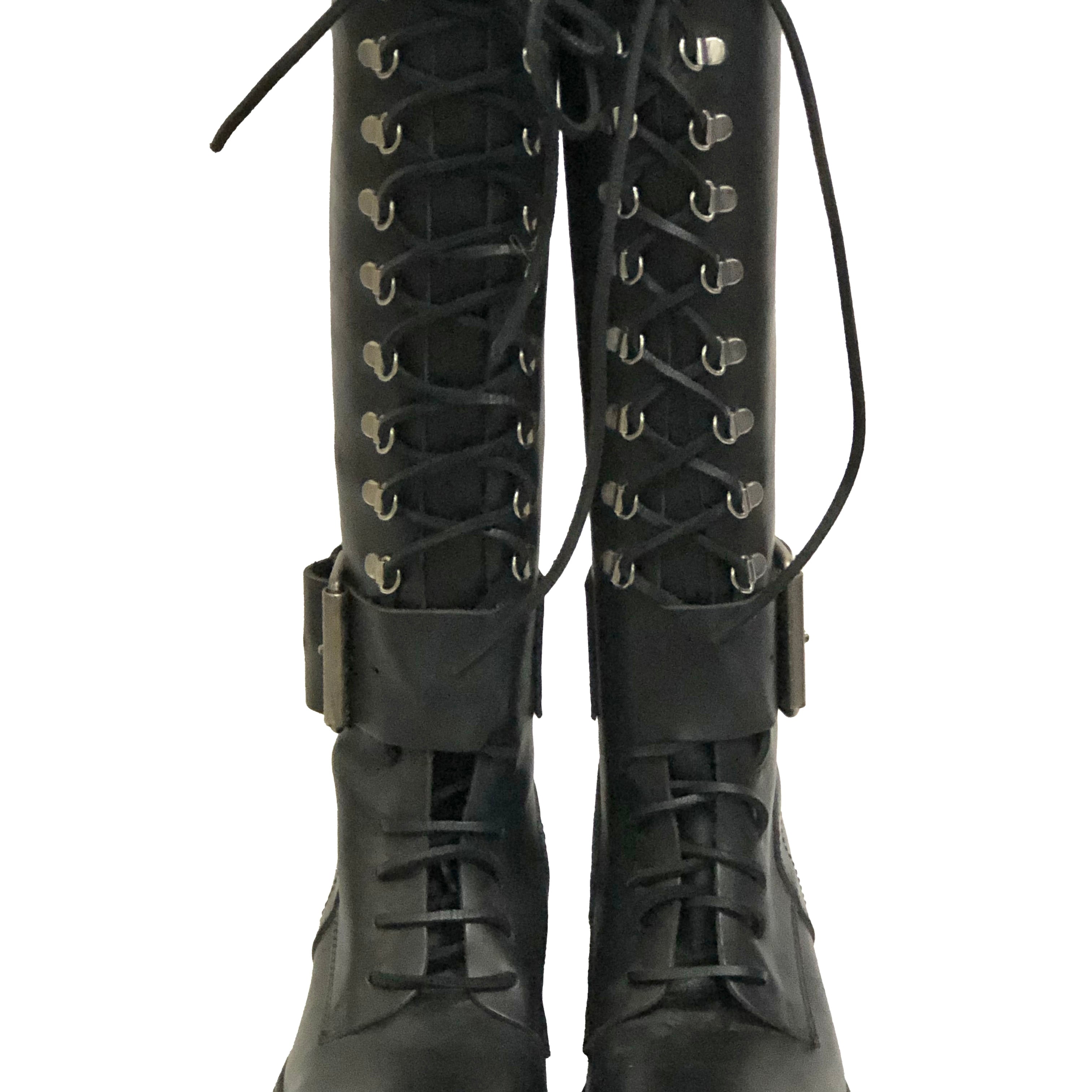 Dirk Bikkembergs 90s Tall Lace Up Boots with Buckle FRONT 2 of 6