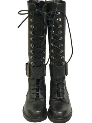 Dirk Bikkembergs 90s Tall Lace Up Boots with Buckle FRONT 2 of 6