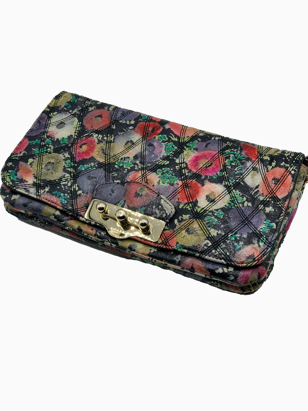Bally Leather Quilted Floral Shoulder Bag FRONT 1 of 5