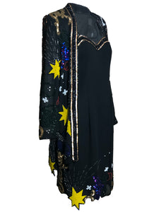 Fabrice 80s 2 Piece Black Sequin Fantasy Party Dress ENSEMBLE 1 of 10