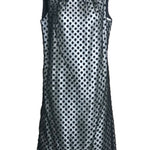 60s Dress Black Polka Dot Over Silver Lurex sheath FRONT 1 of 6