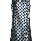 60s Dress Black Polka Dot Over Silver Lurex sheath FRONT 1 of 6