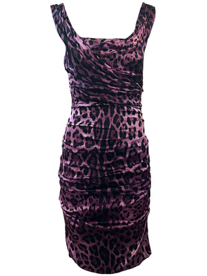 Dolce and Gabbana Y2K Purple Leopard Print Body Con Dress FRONT 1 of 5