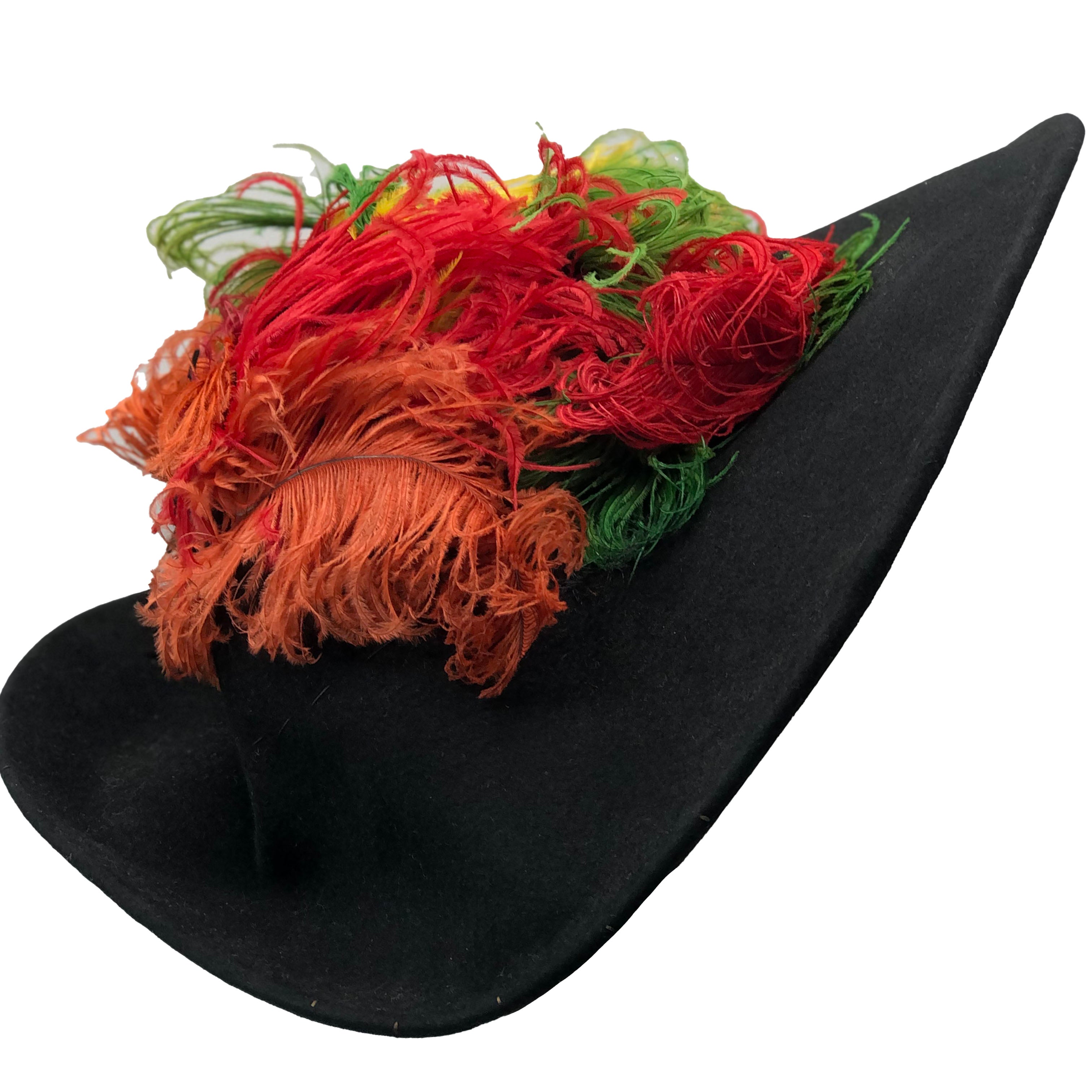 Vogue 40s Black Tilt Hat with Colorful Plumage SIDE 2 of 3