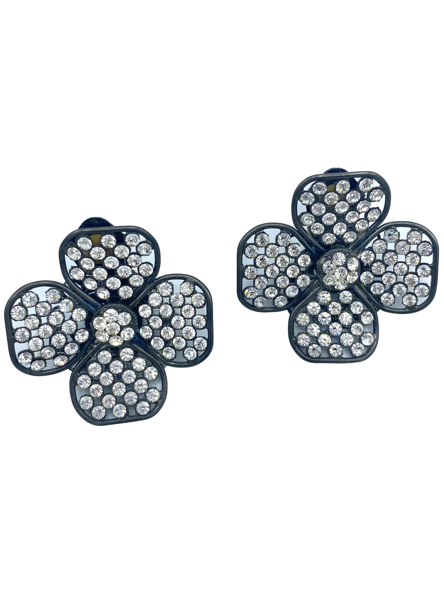 90s Four Leaf Clover Earrings with Sparkling Rhinestones 3 of 3