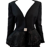 Gianfranco  Ferre 80s Black Evening Ensemble with Lace Peplum JACKET 4 of 8