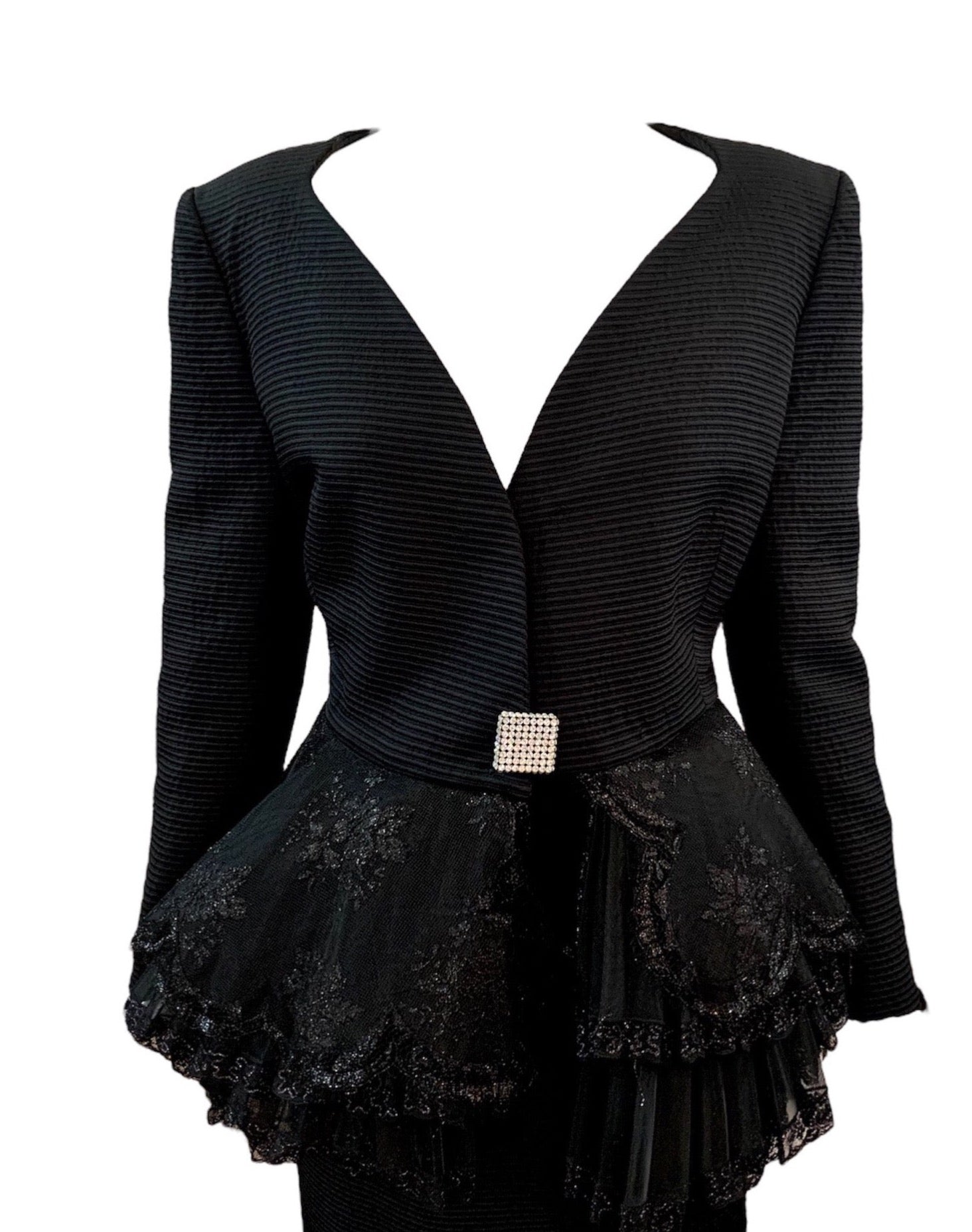 Gianfranco  Ferre 80s Black Evening Ensemble with Lace Peplum JACKET 4 of 8