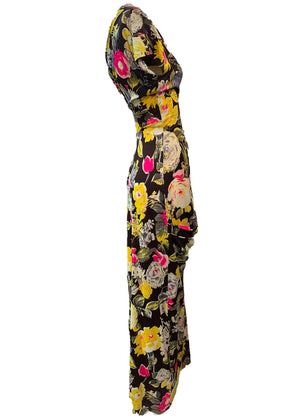   40s Gown One ShoulderJersey with Bold Floral Print SIDE 2 of 4