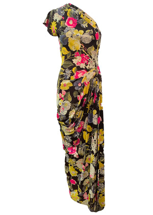    40s Gown One ShoulderJersey with Bold Floral Print FRONT 1 of 4