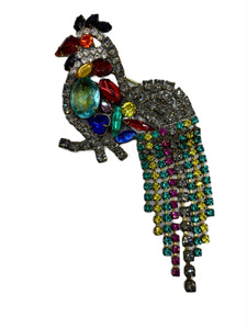 Czech Multi-Color Crystal  Rooster Brooch FRONT 1 of 3