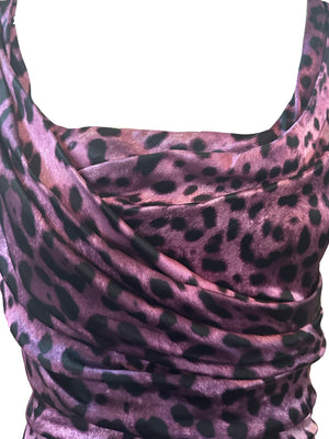 Dolce and Gabbana Y2K Purple Leopard Print Body Con Dress DETAIL 4 of 5