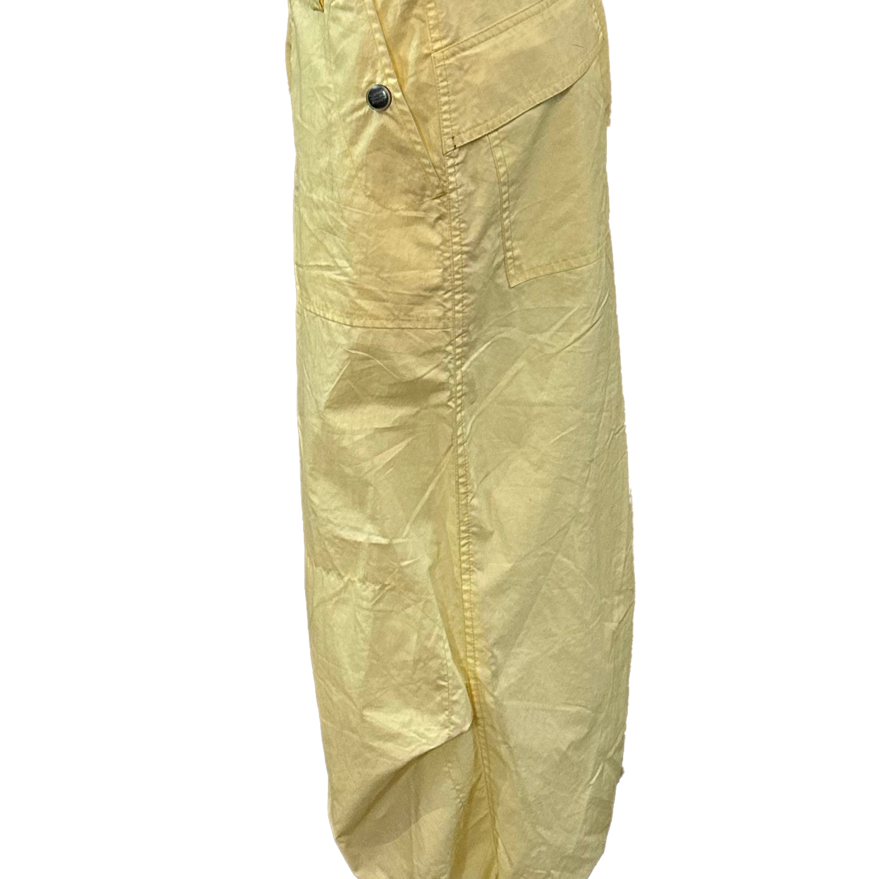 Marithe and Francois Y2K Pale Yellow Nylon Cropped Cargo Pants SIDE 2 of 5