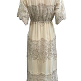 Sant Angelo Dress 70s Ivory Crepe and Silver Shot Lace BACK 3 of 4