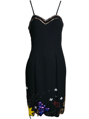 Fabrice 80s 2 Piece Black Sequin Fantasy Party Dress DRESS FRONT 2 of 10