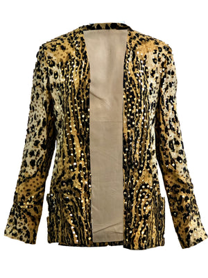  Mollie Parnis 70s Leopard Print Gown with Sequins and Matching Jacket FRONT JACKET 5 of 7