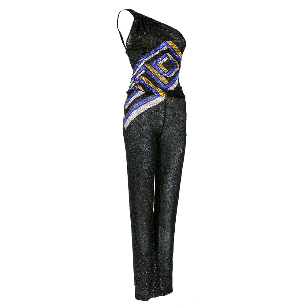 Versace Couture S/S 1991 Fully Beaded One Shoulder Geometric Pattern J THE WAY WE WORE Versace Couture S/S 1991 Fully Beaded One Shoulder Geometric Pattern J THE WAY WE WORE