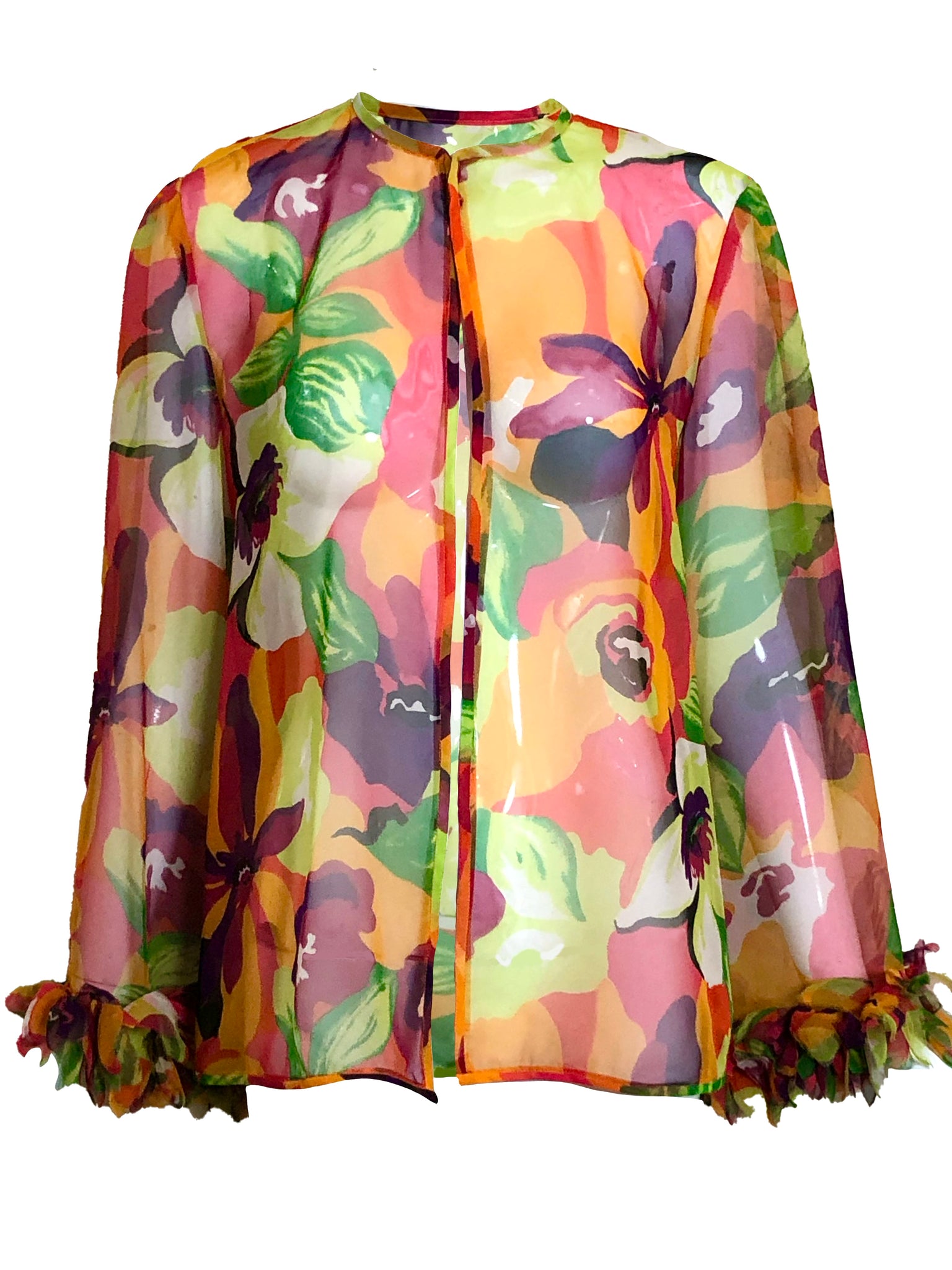 Leo Narducci 70s Floral Chiffon Tropical Getaway Gown with Jacket
