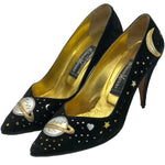 Maud Frizon Magical Celestial Black Suede Pumps  SIDE 2 of 3