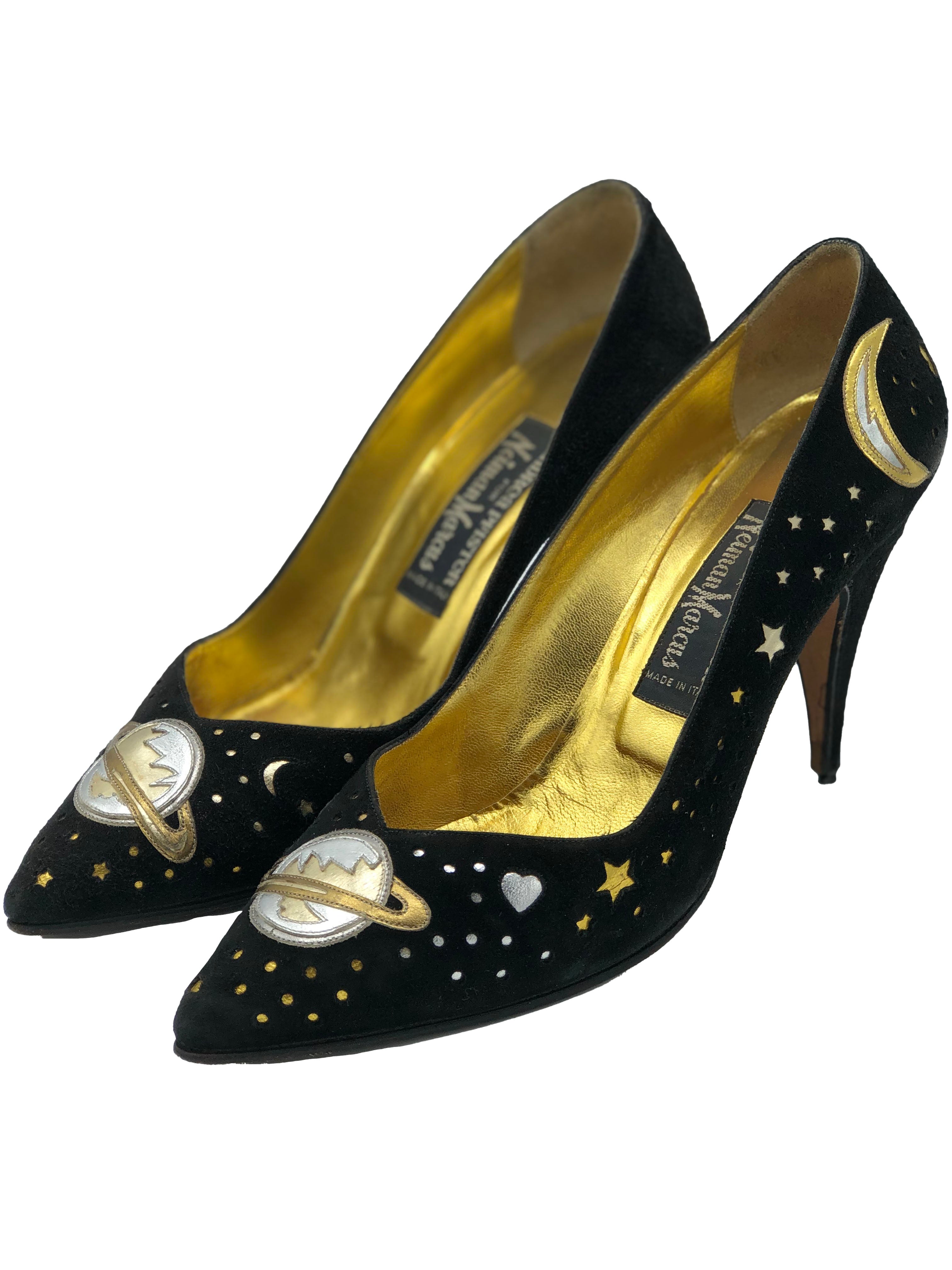 Maud Frizon Magical Celestial Black Suede Pumps  SIDE 2 of 3