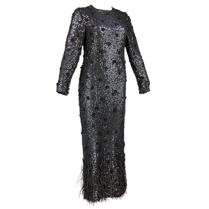 Vintage BLASS 80s Sequin & Ostrich Feather Gown, side