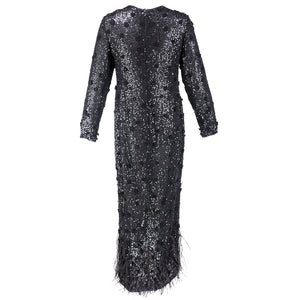 Vintage BLASS 80s Sequin & Ostrich Feather Gown, back