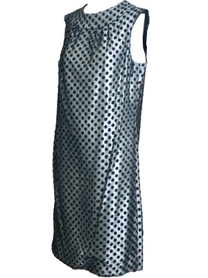 60s Dress Black Polka Dot Over Silver Lurex sheath ANGLE 2 of 6