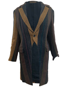 Yohji Yamamoto Contemporary Brown Striped Wool Morning Coat FRONT 1 of 3