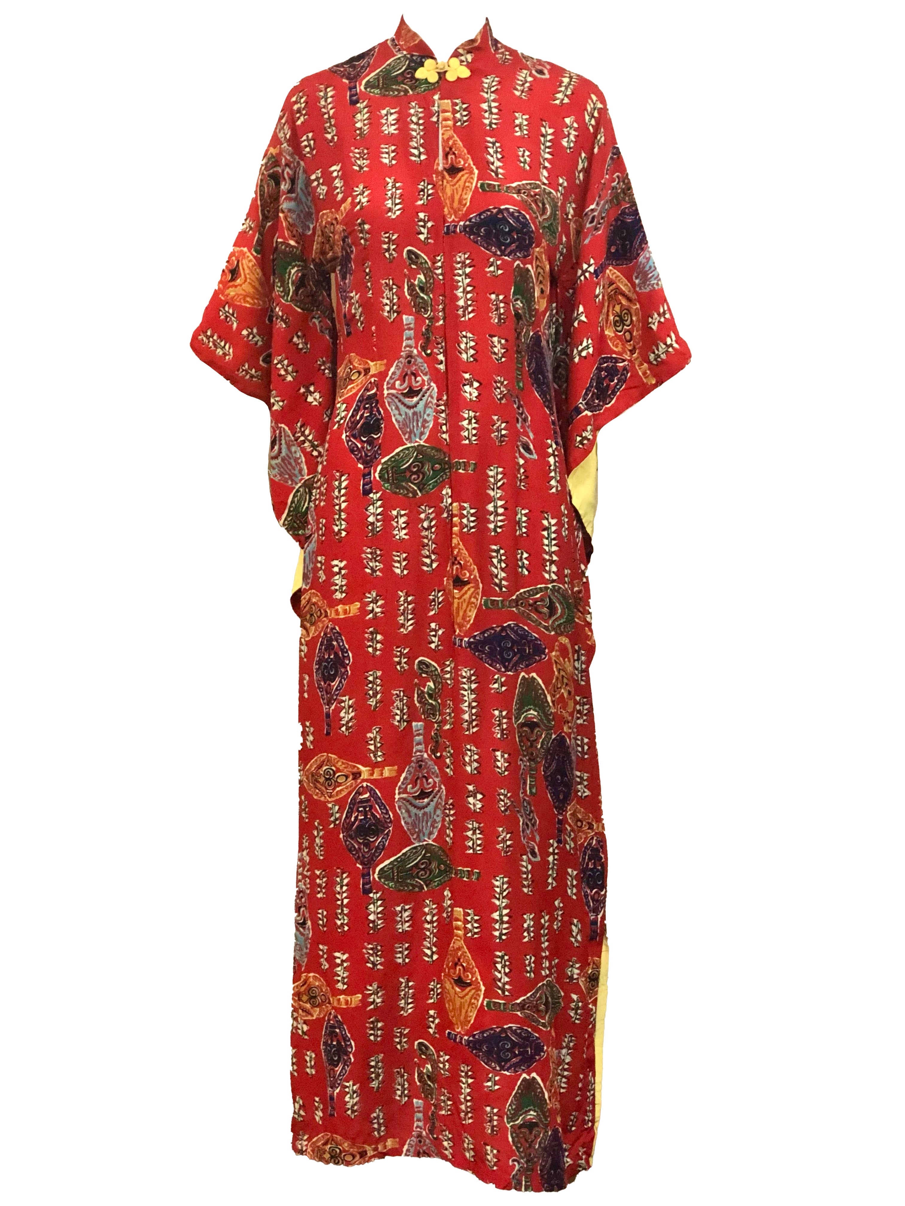  Kuhio 50s Hawaiian Red Rayon Pake Muu   FRONT 1 of 5