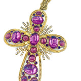 70s Oversized Cross Pendant In Amethyst Toned Stones For Swingers DETAIL 3 of 3