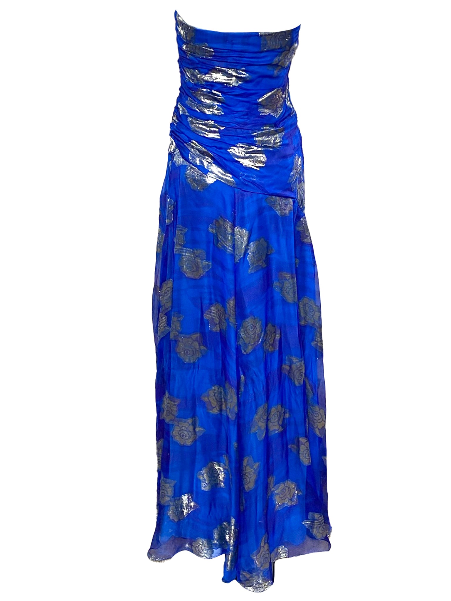 Scaasi 80s Blue Chiffon Strapless Gown with Matching Stole  BACK 3 of 4