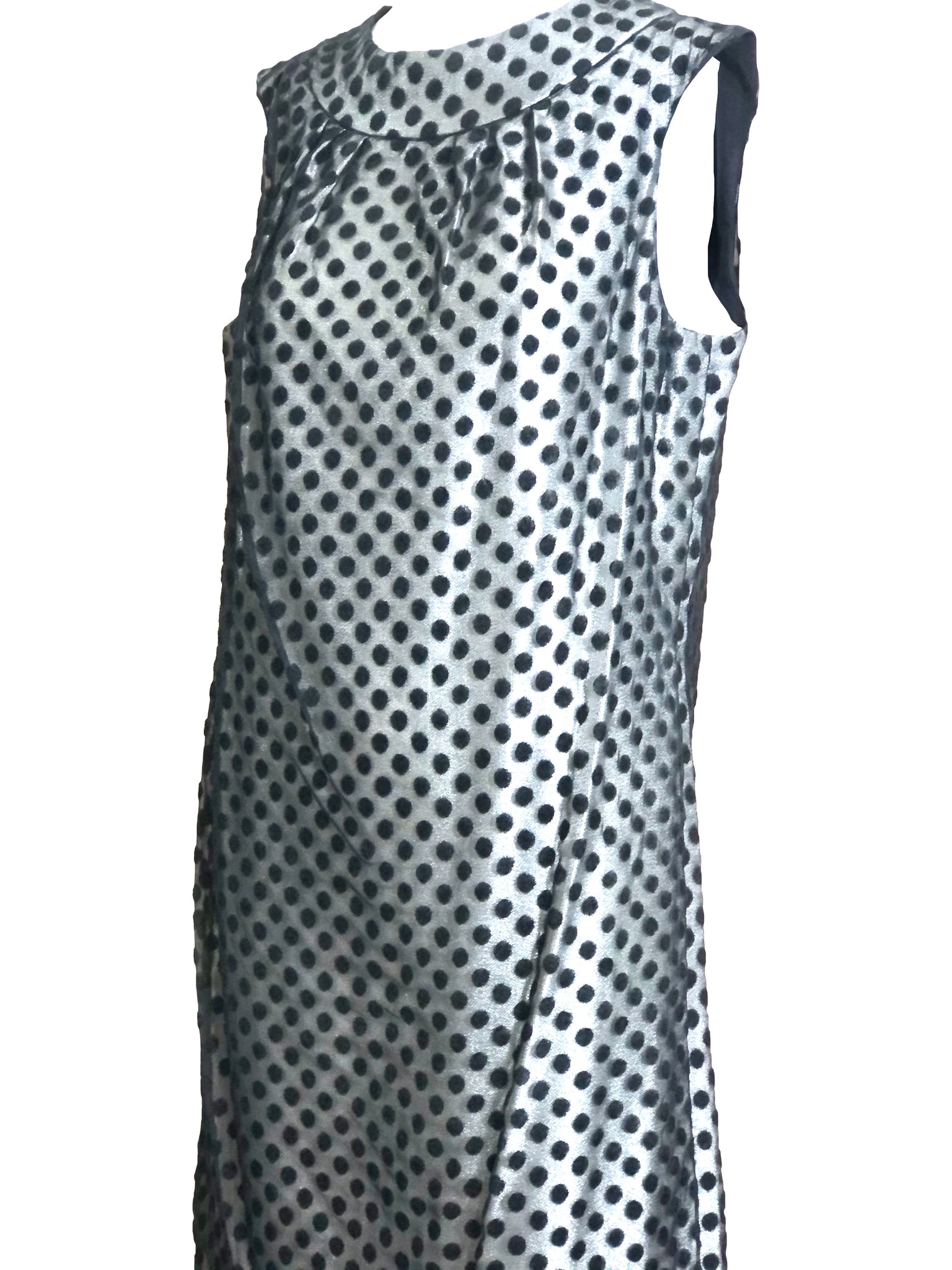 60s Dress Black Polka Dot Over Silver Lurex sheath DETAIL 4 of 6
