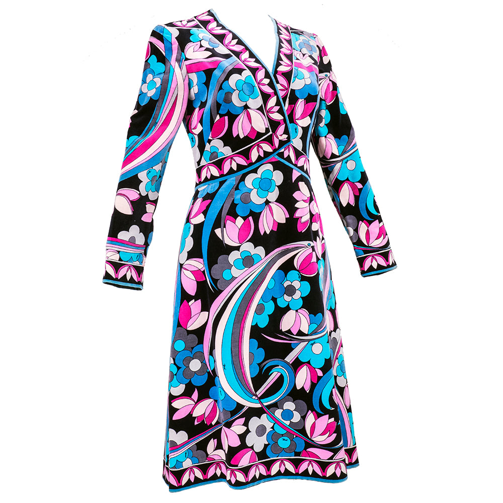 Vintage PUCCI 70s Velveteen Floral-Print Dress, sid