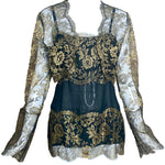 80s Gold Lame Lace Evening Blouse with Matching Cropped Jacket FRONT 2 of 5