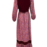 70s Peasant Maxi Dress in Burgundy Floral with Velvet Vest BACK 3 of 6