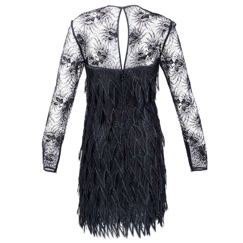 GALANOS 1980's Black Lace Tiered Cocktail Dress GALANOS 1980's Black Lace Tiered Cocktail Dress