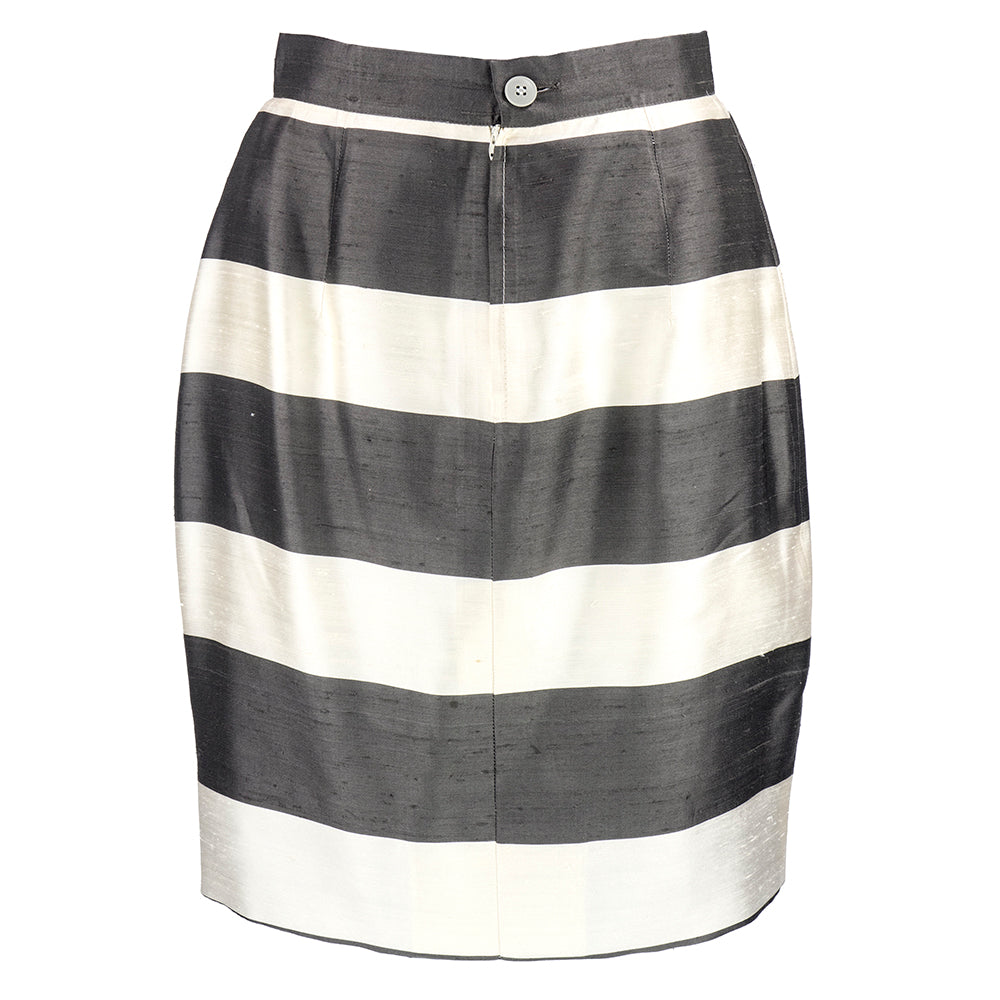 Vintage FERRE 80s Grey & White Striped Silk Ensemble, skirt
