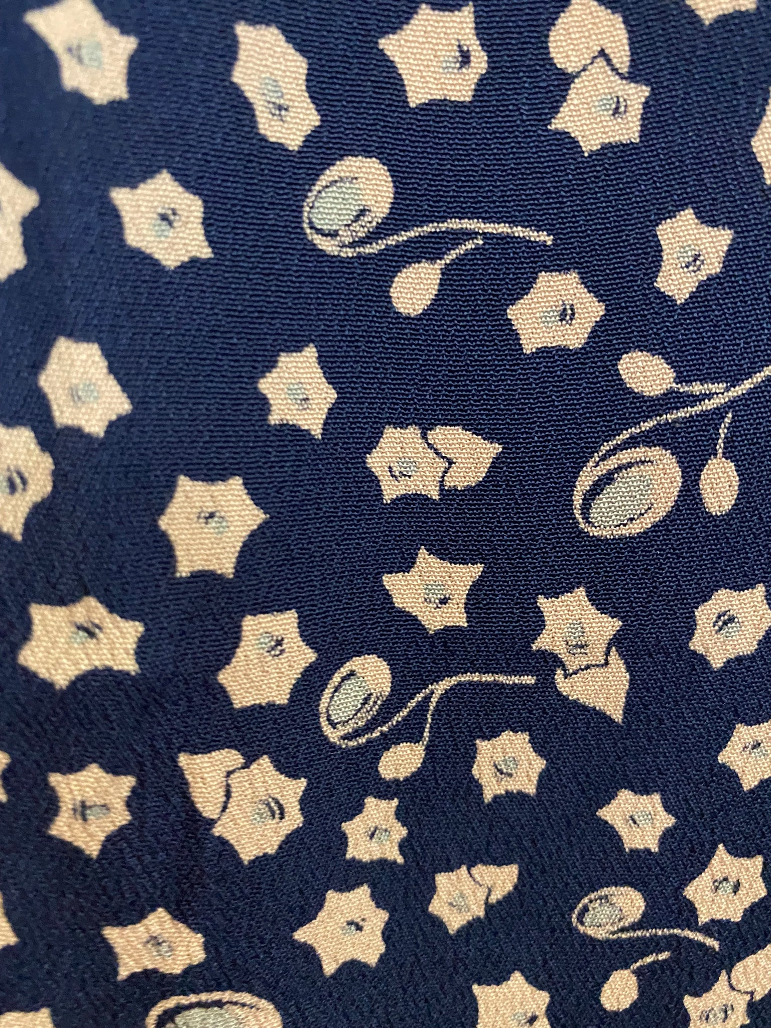 30s Blue  Ditzy Floral Crepe Day  Dress DETAIL 4 of 5