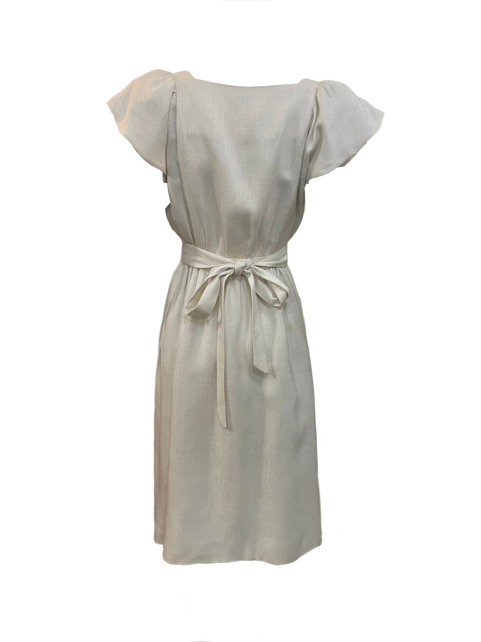 Halston 70s Summer  White Linen Pinafore Dress with Sash Belt BACK 3 of 4