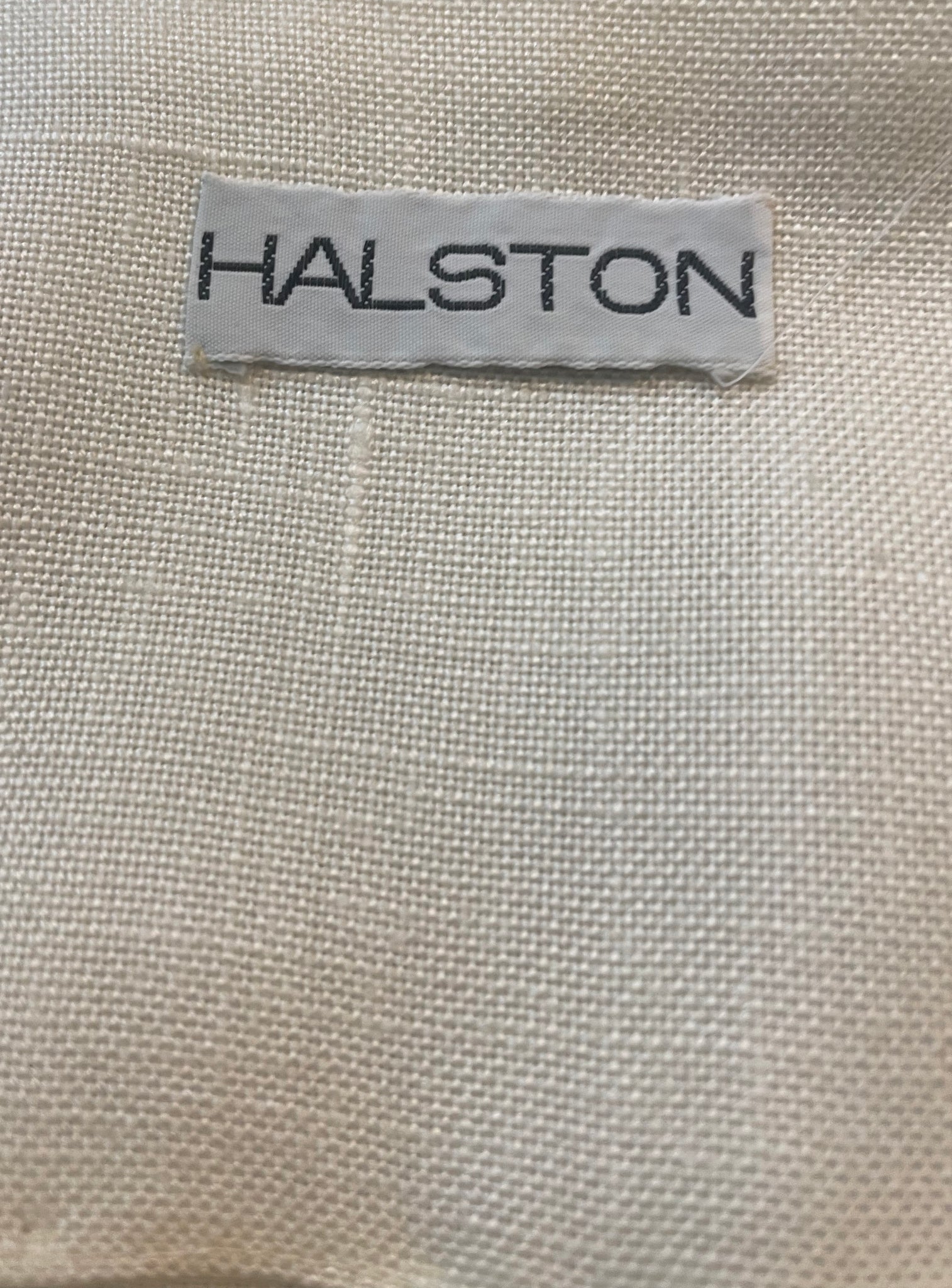 Halston 70s Summer  White Linen Pinafore Dress with Sash Belt LABEL 4 of 4