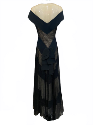  40s Black as Night Noirish Crepe and Lace Evening Gown BACK 2 of 4