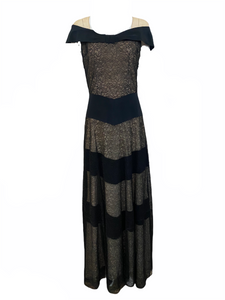 Black as Night Noirish Crepe and Lace Evening Gown 1 of 4